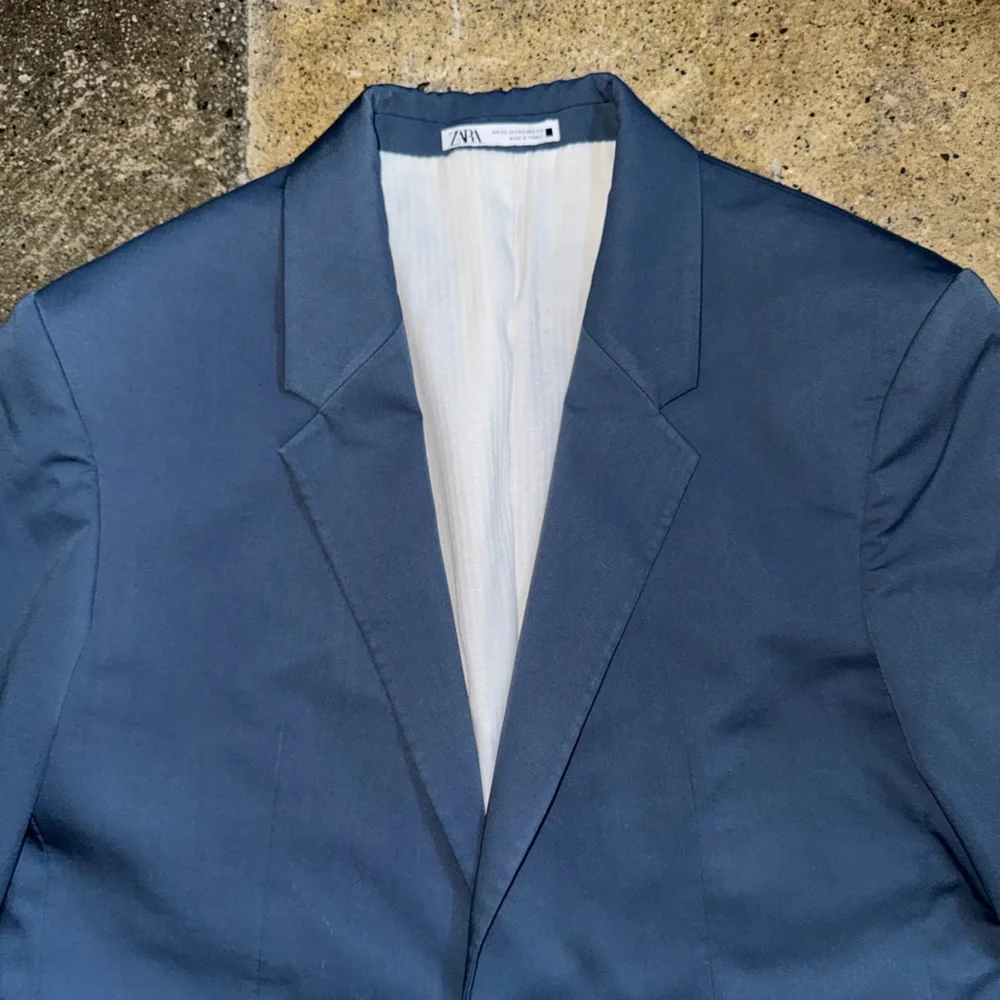 Zara Blue Men's Single-Button Suit Jacket